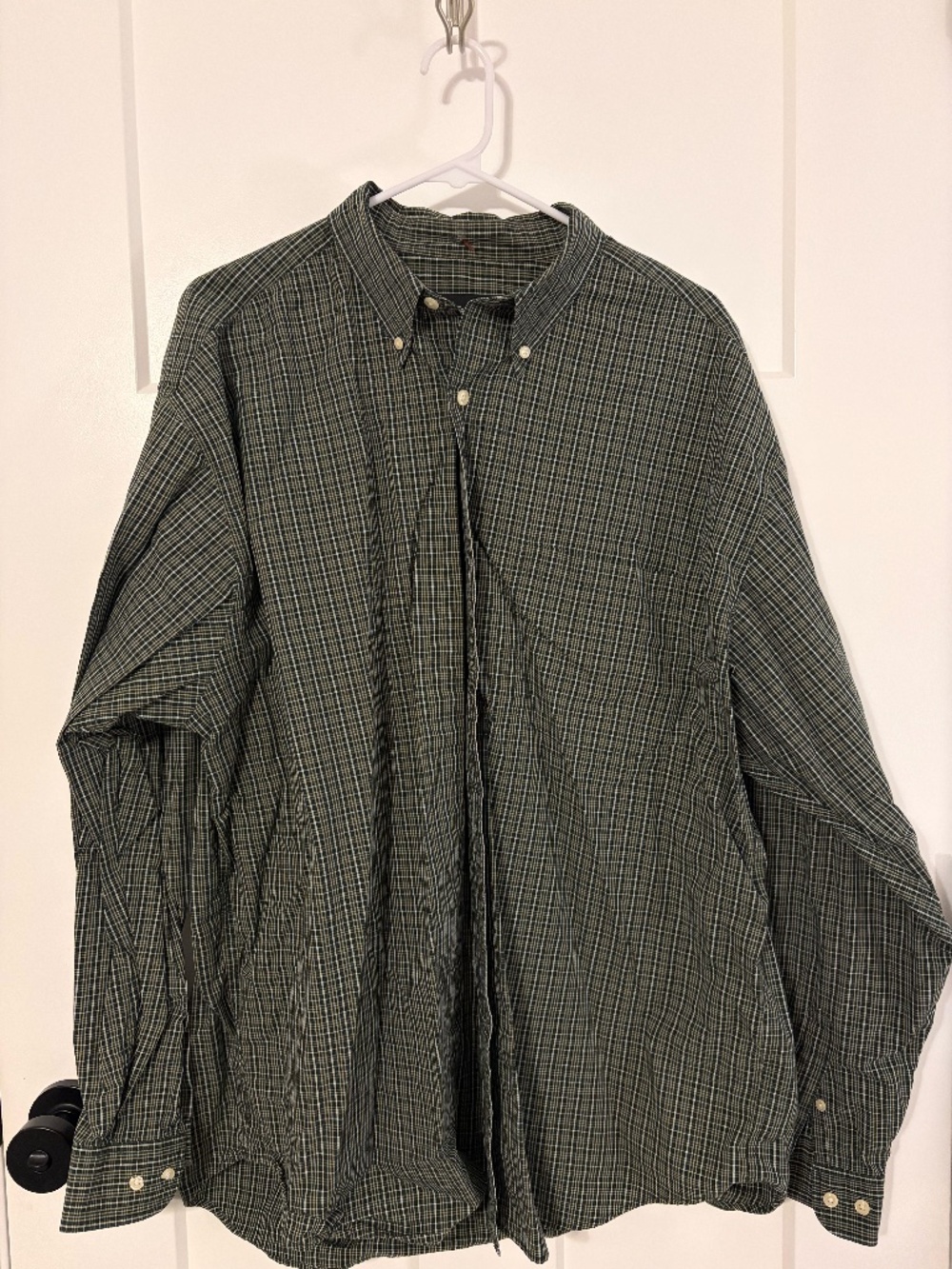 Vintage Eddie Bauer Shirt Mens XL Green Micro Check Long Sleeve Button Down 90s